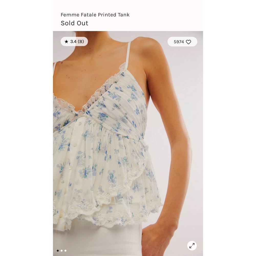 Free People Cream Floral Lace-Trim Camisole Tank